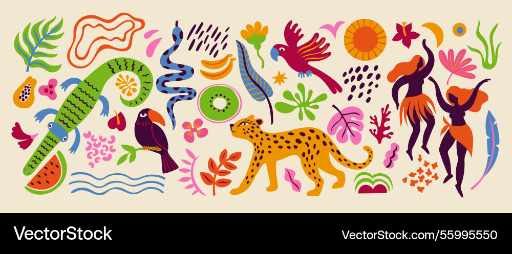 Abstract tropical organic elements summer shapes Abstract tropical organic elements summer shapes Vector Image