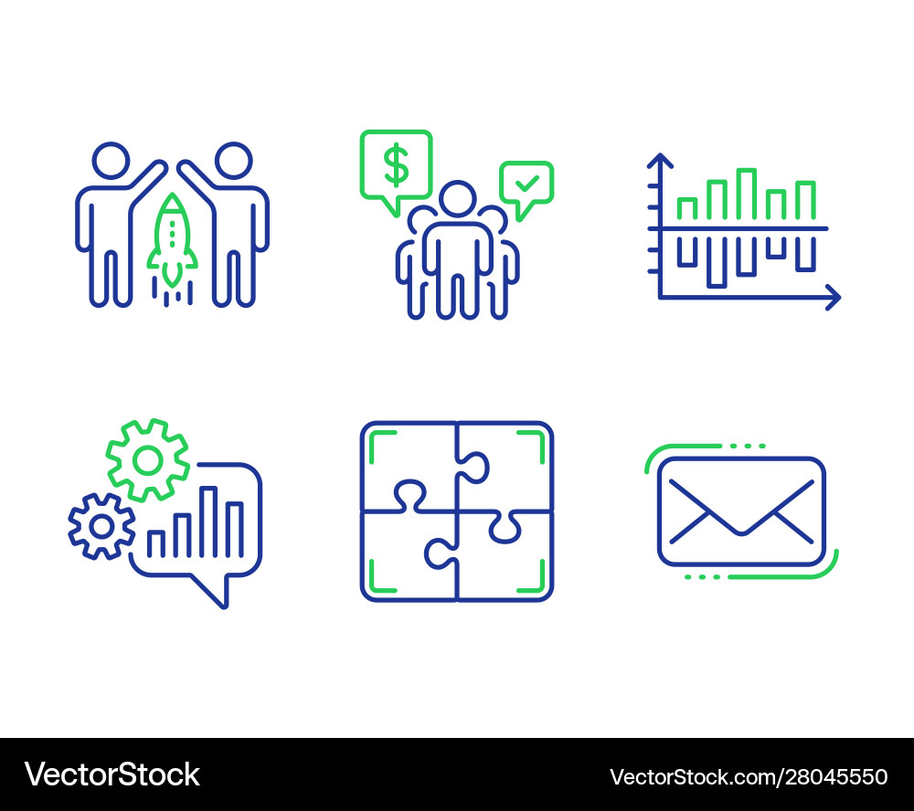 Diagram chart teamwork and puzzle icons set Vector Image
