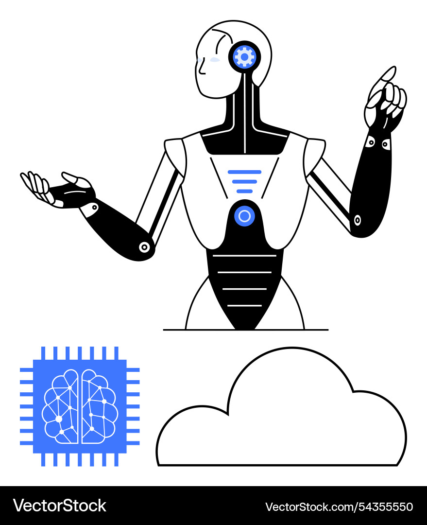 Futuristic ai robot gesturing with brain chip Futuristic ai robot gesturing with brain chip vector image