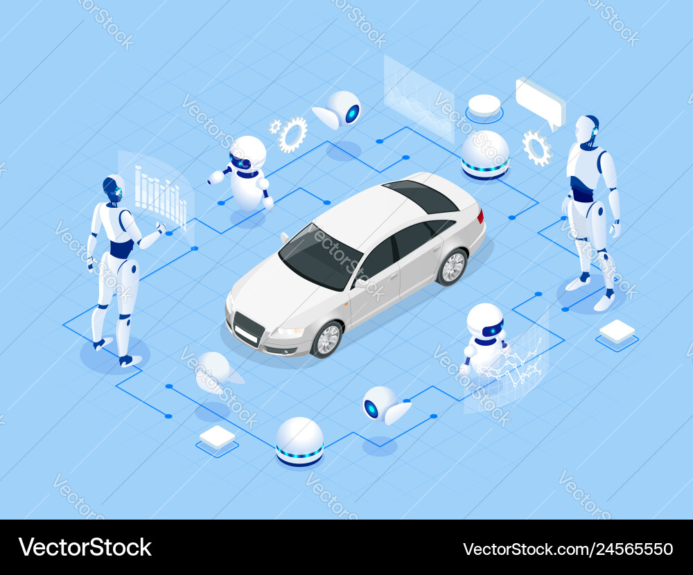 Isometric cybernetic robots works with a virtual Vector Image