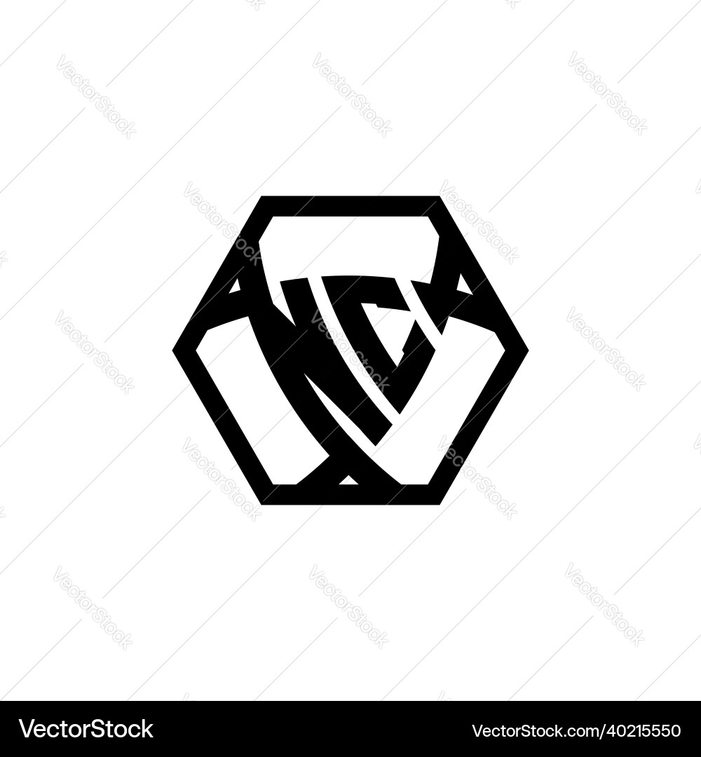 Nc logo monogram triangle shield hexagonal style Vector Image