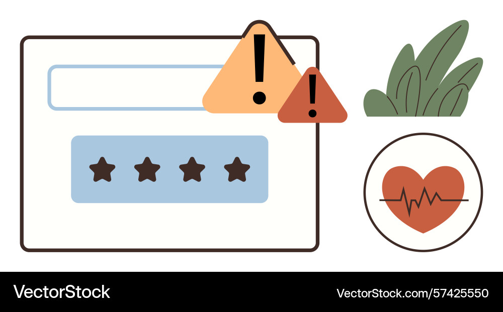 Password input box with warning signs heartbeat Password input box with warning signs heartbeat vector image