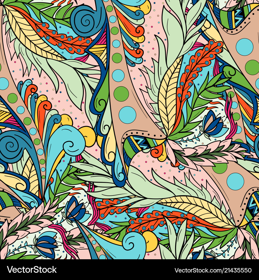 Seamless patterns with abstract waves and leaves Seamless patterns with abstract waves and leaves Vector Image