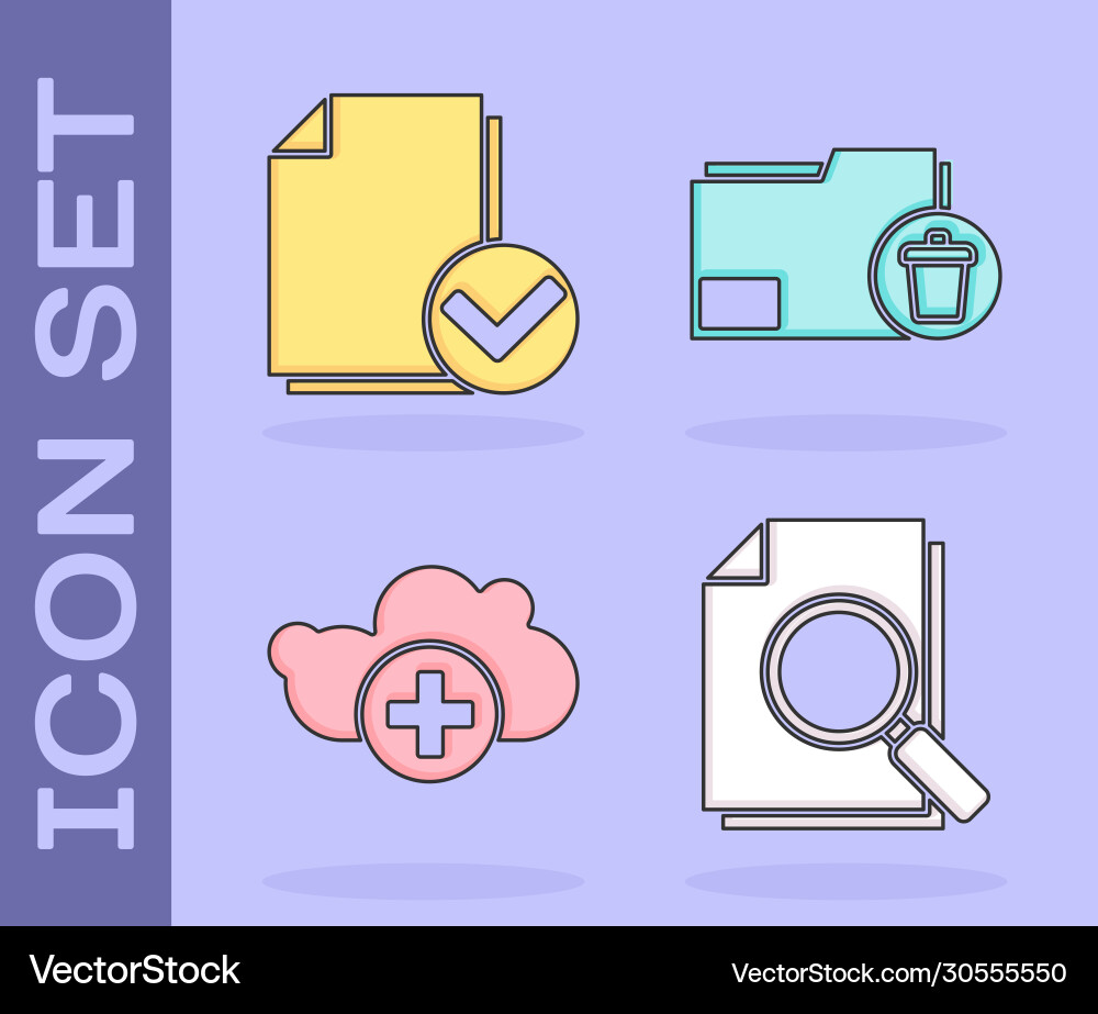Set document with search and check mark Vector Image