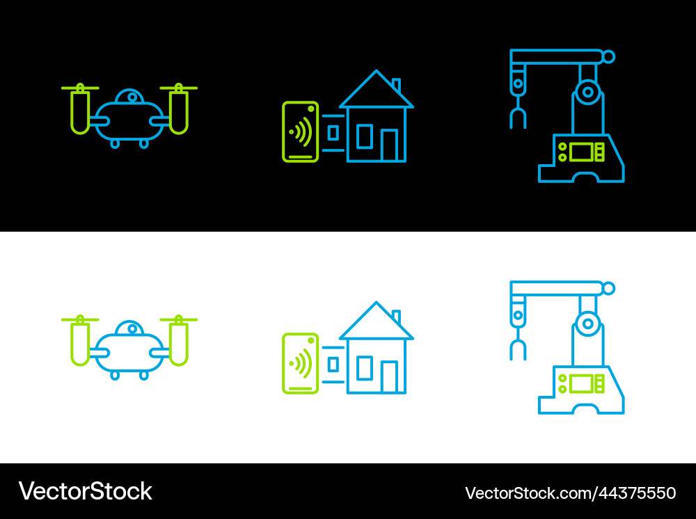 Set line assembly drone flying with action Set line assembly drone flying with action Vector Image
