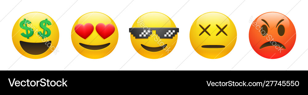 Set rich dead angry thug life emoticon vector image