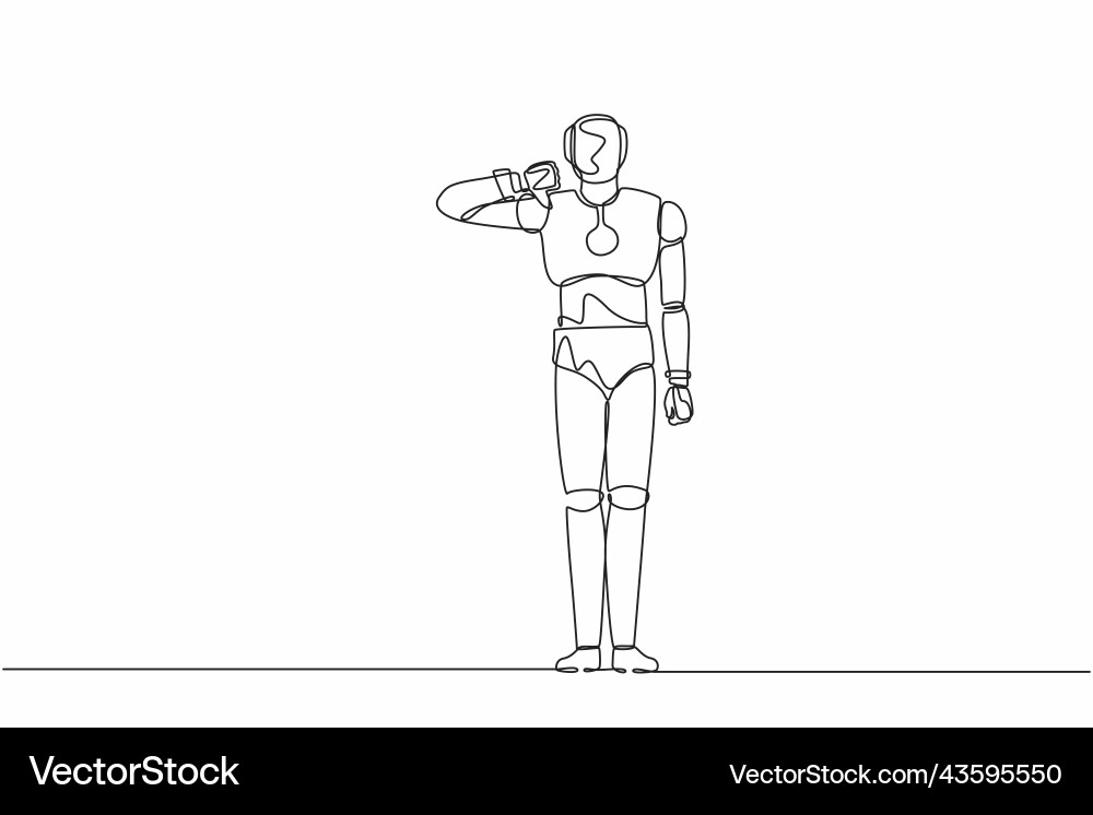 Single continuous line drawing robot showing Single continuous line drawing robot showing Vector Image