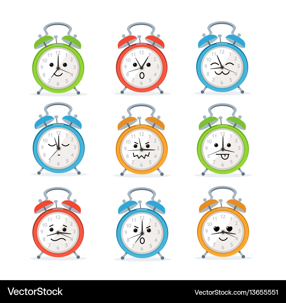 Alarm clock characters mascot set Alarm clock characters mascot set vector image