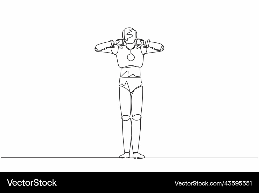 Continuous one line drawing robot showing thumbs Continuous one line drawing robot showing thumbs Vector Image