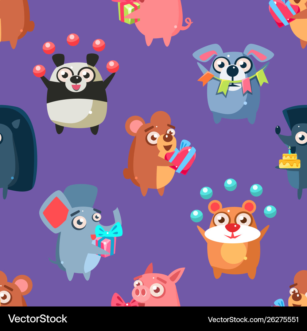 Cute Circus Animals Pattern Vector Image