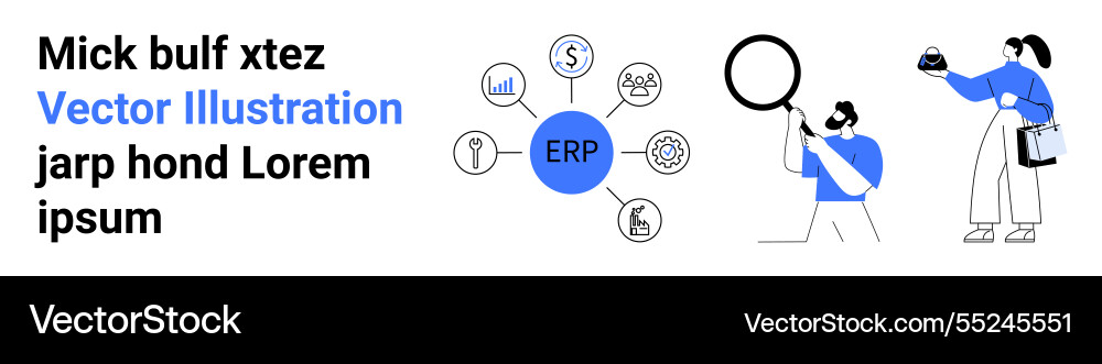 Erp system concept with icons and team analyzing Erp system concept with icons and team analyzing vector image