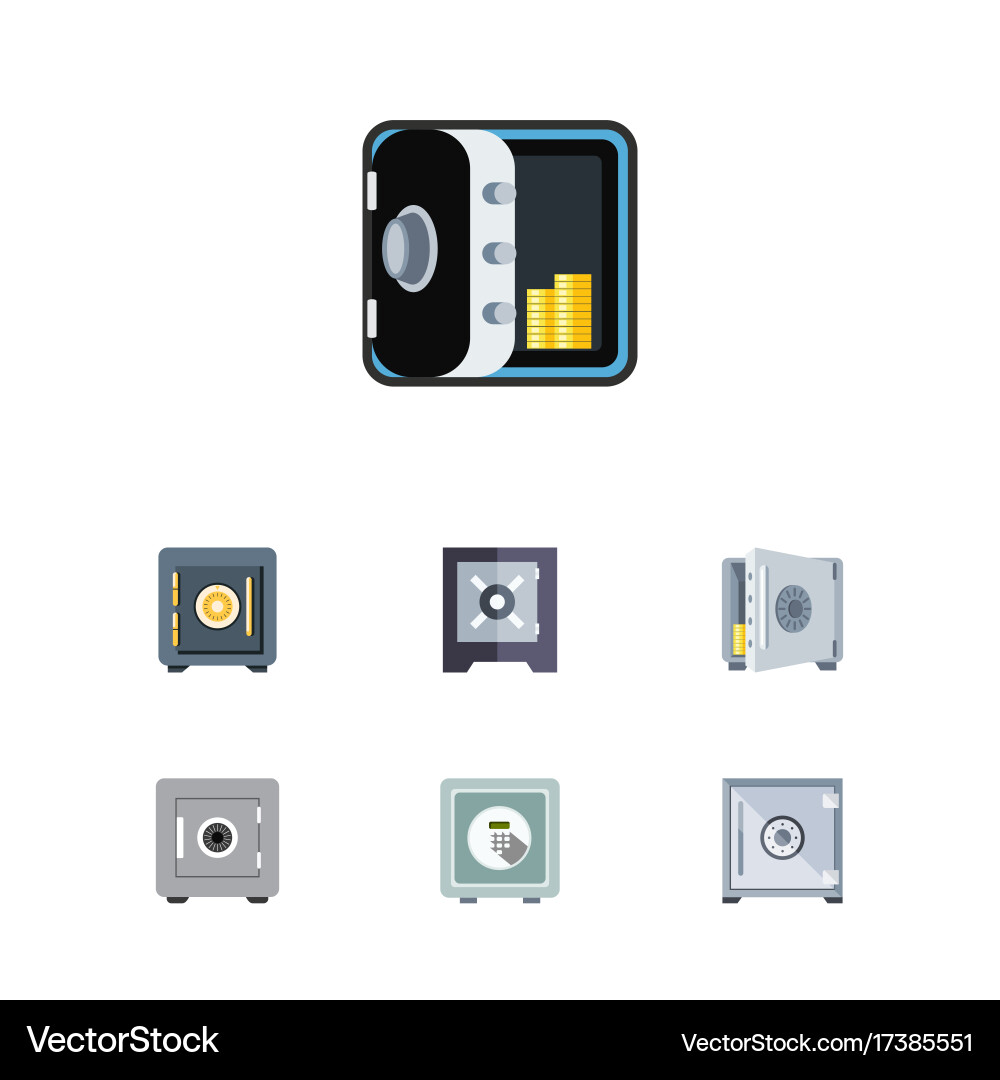 Flat icon strongbox set of coins saving safe Vector Image