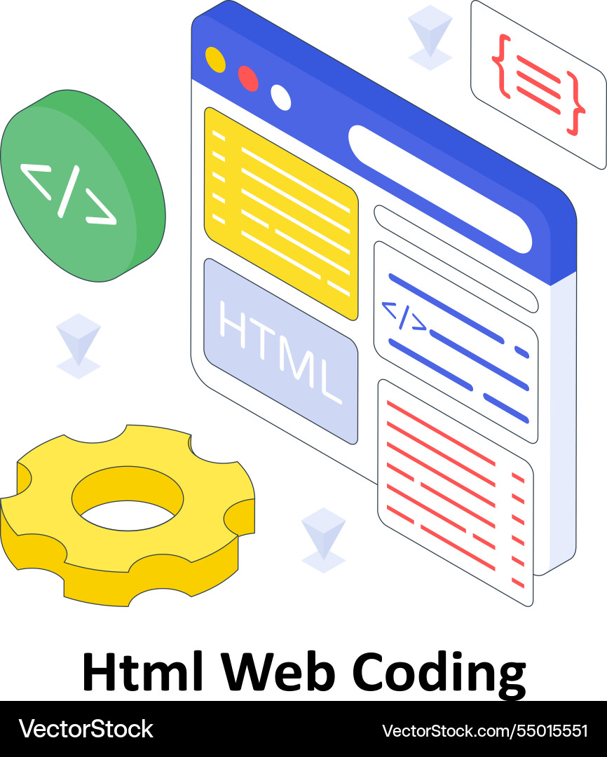 Html web coding isometric colored ep vector image