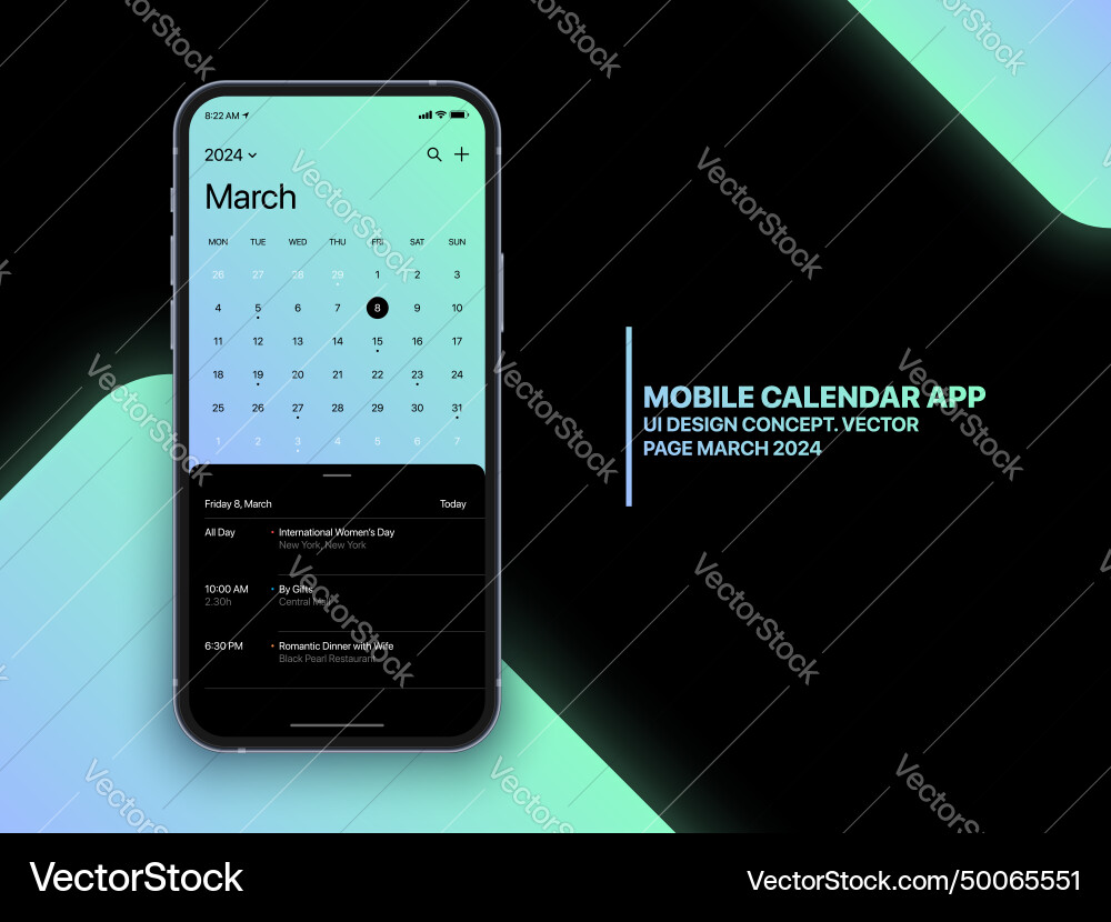 Mobile calendar app 2024 with to do list Mobile calendar app 2024 with to do list Vector Image