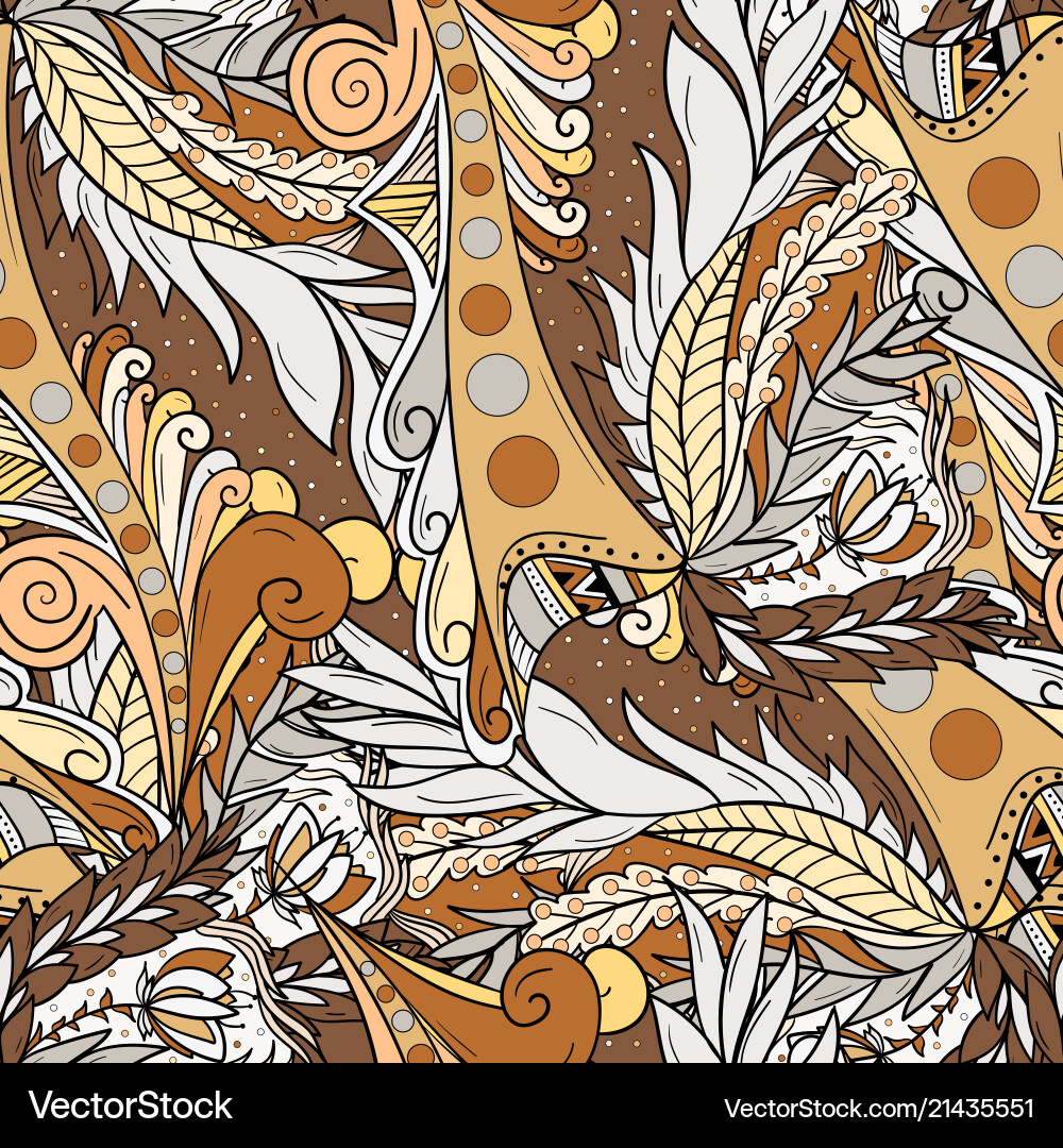 Seamless patterns with abstract waves and leaves Seamless patterns with abstract waves and leaves Vector Image