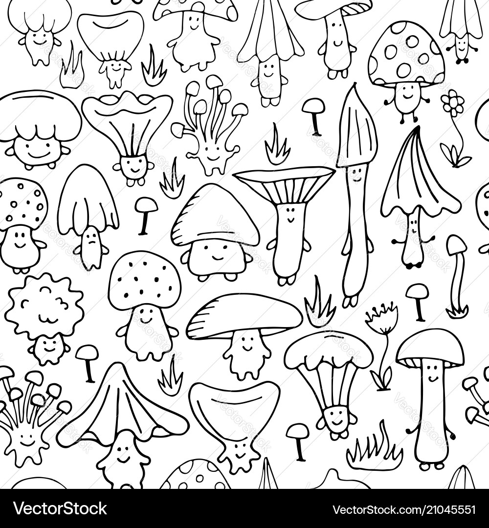 Smiling mushrooms seamless pattern for your Vector Image