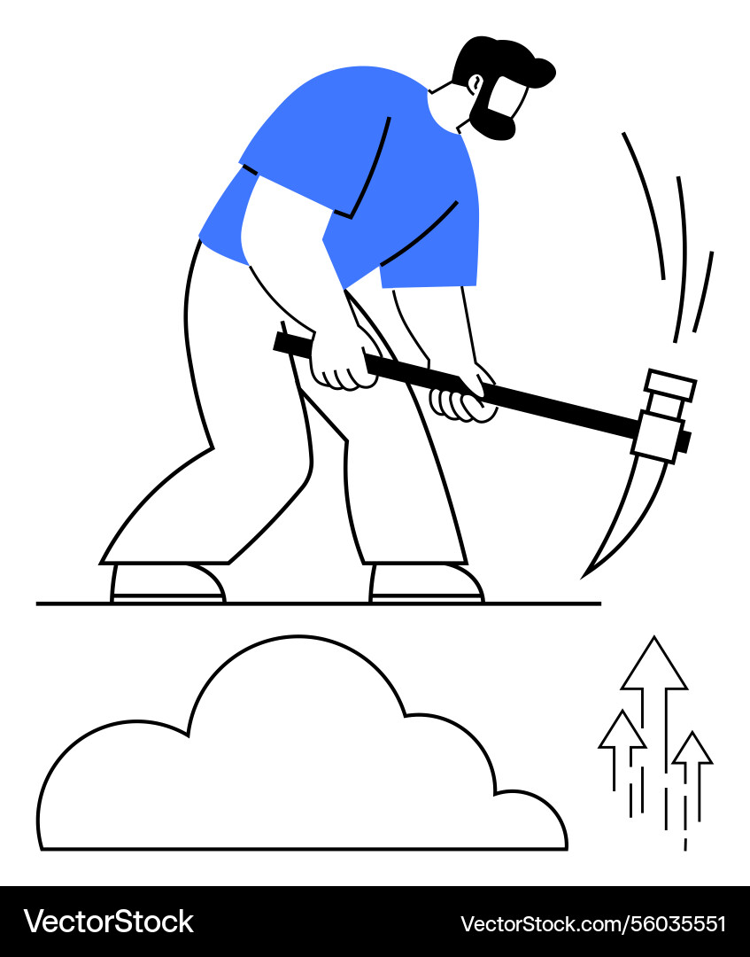 Worker with pickaxe breaking ground symbolizing Worker with pickaxe breaking ground symbolizing vector image