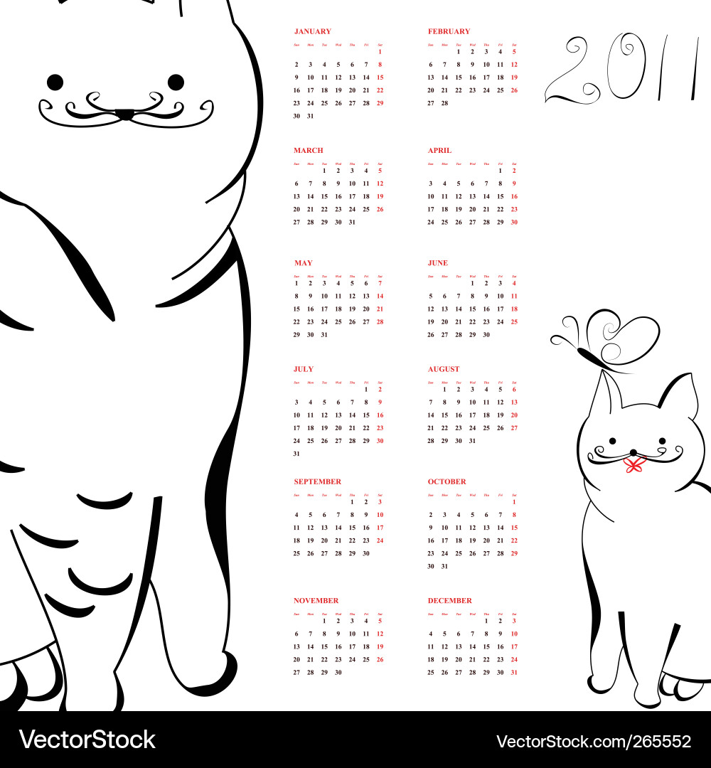 Cute Cat Calendar 2011 Vector Image
