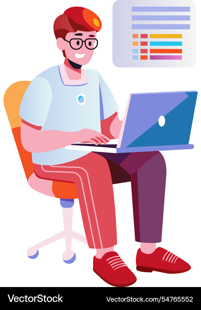 Eine Wohnung von Coder arbeitet an Laptop vektorbild