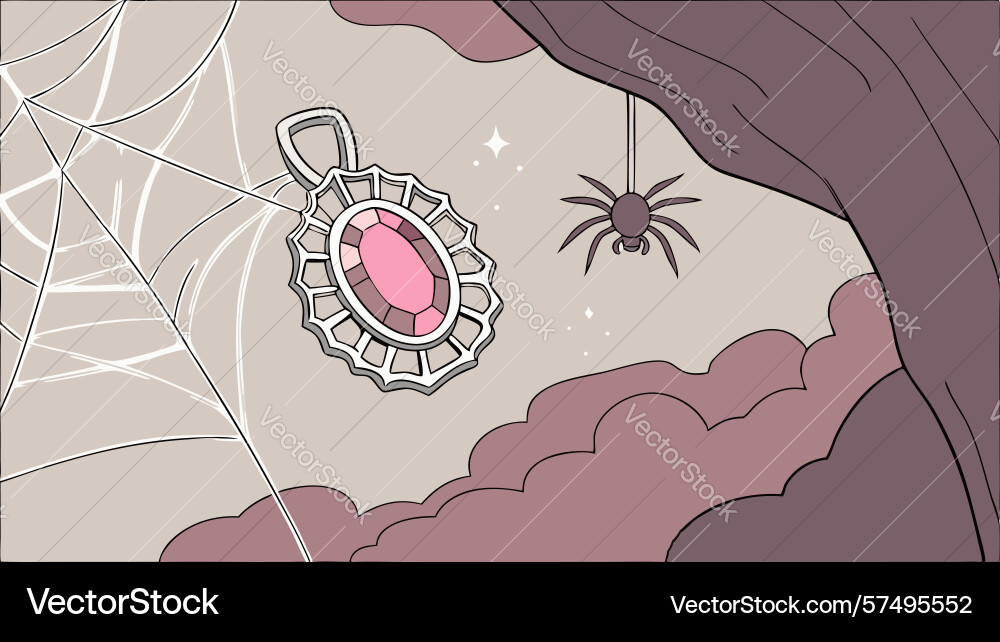 Emerald pendant with spiders and web design vector image