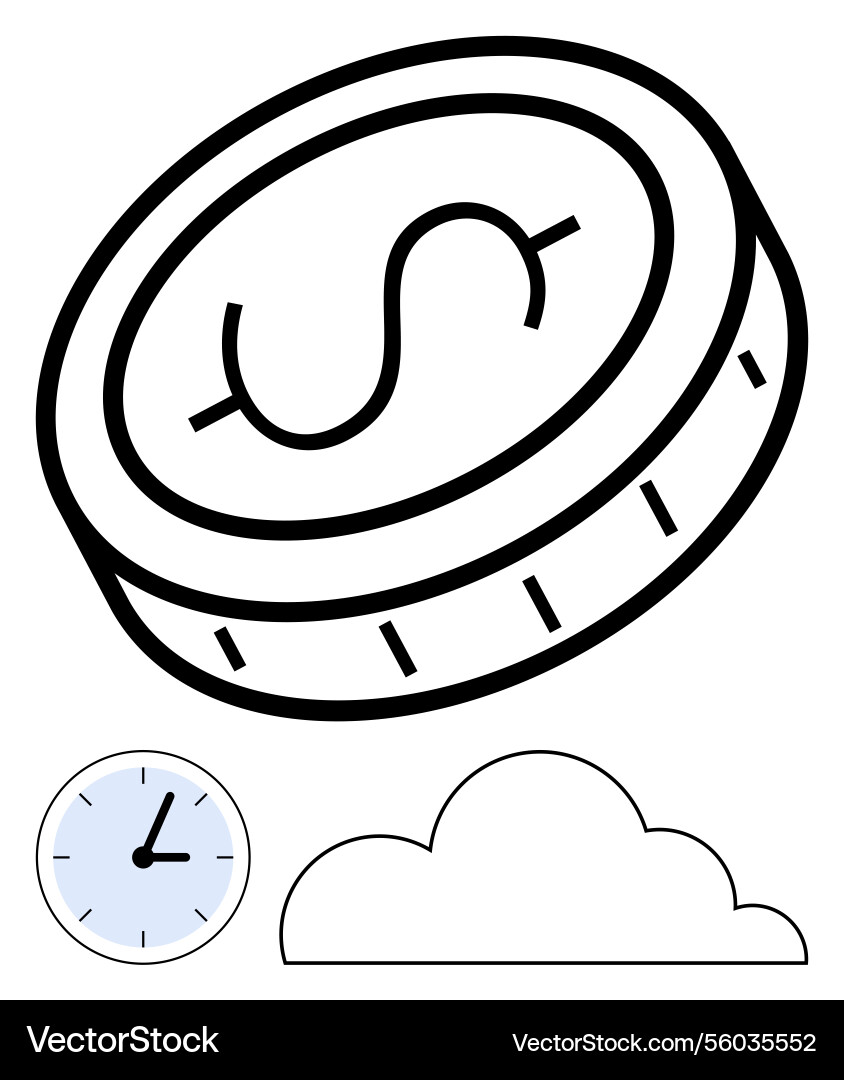 Floating coin with dollar symbol above clock Vector Image