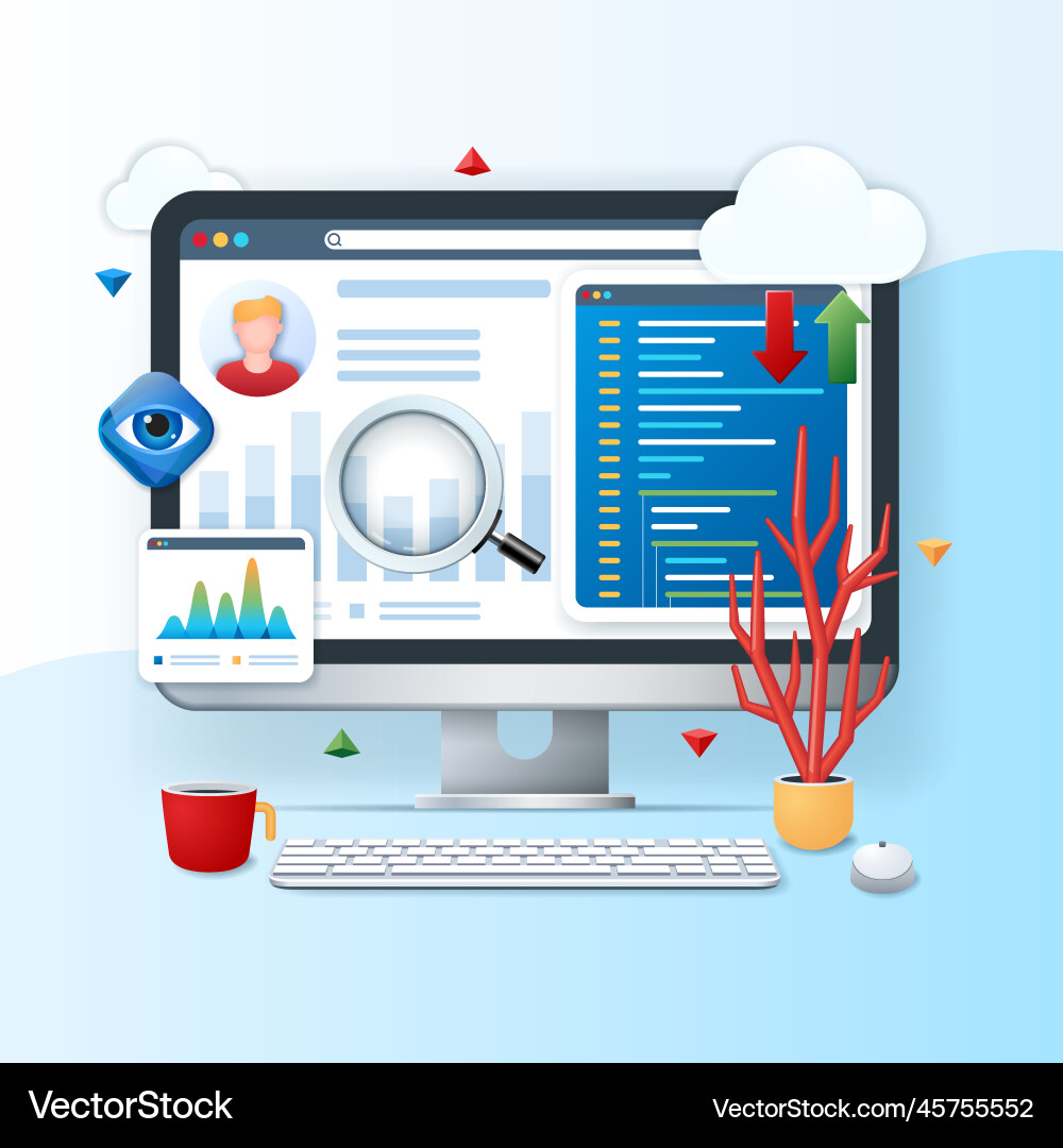 Monitoring user activity in 3d style Monitoring user activity in 3d style vector image
