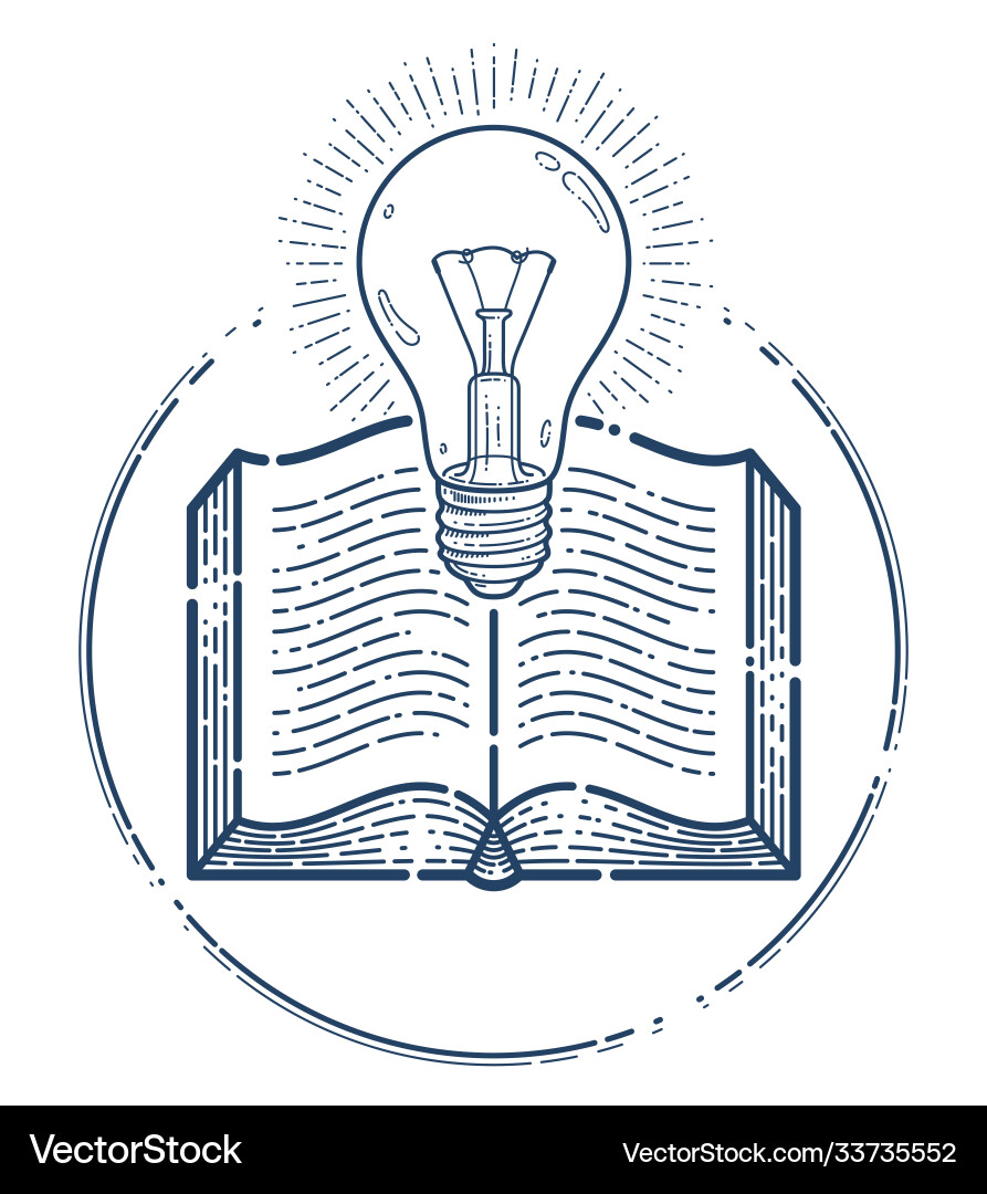 Open book with idea light bulb linear icon Open book with idea light bulb linear icon Vector Image