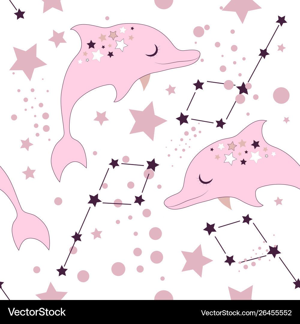 Pink Dolphin Constellation Pattern Royalty Free Vector Image