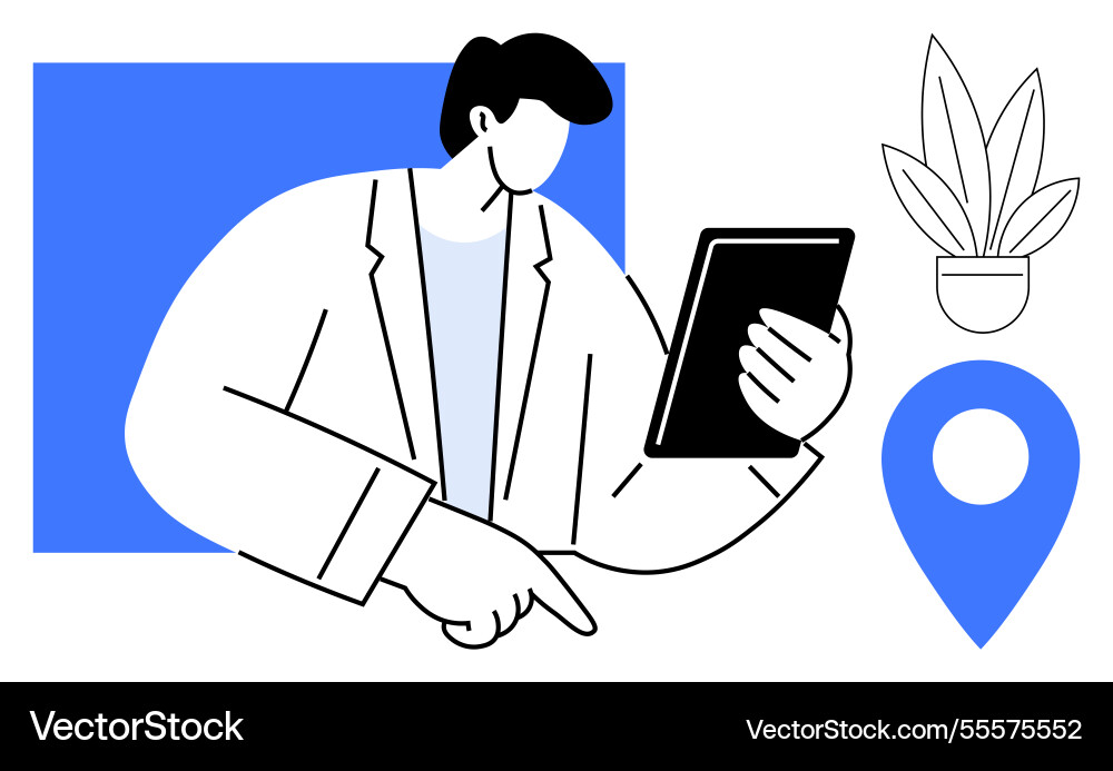 Professional figure using a tablet with location Professional figure using a tablet with location vector image