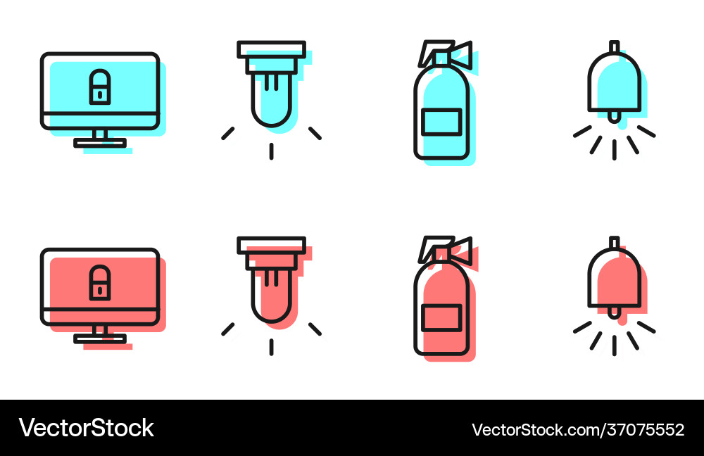 Set line fire extinguisher lock on computer Set line fire extinguisher lock on computer Vector Image