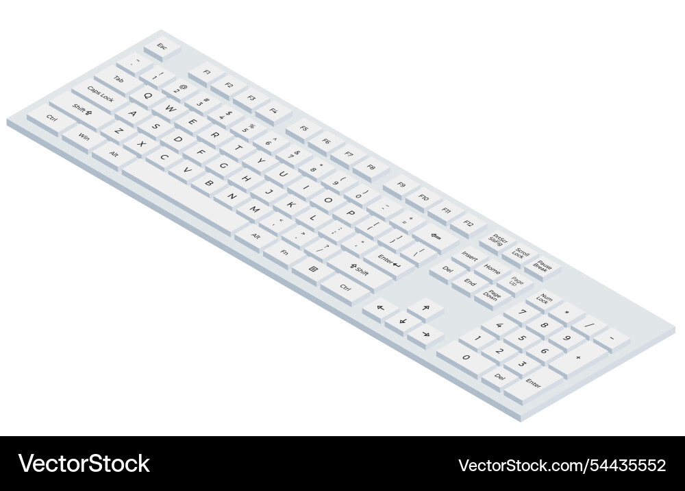 White isometric keyboard with letters and numpad Vector Image