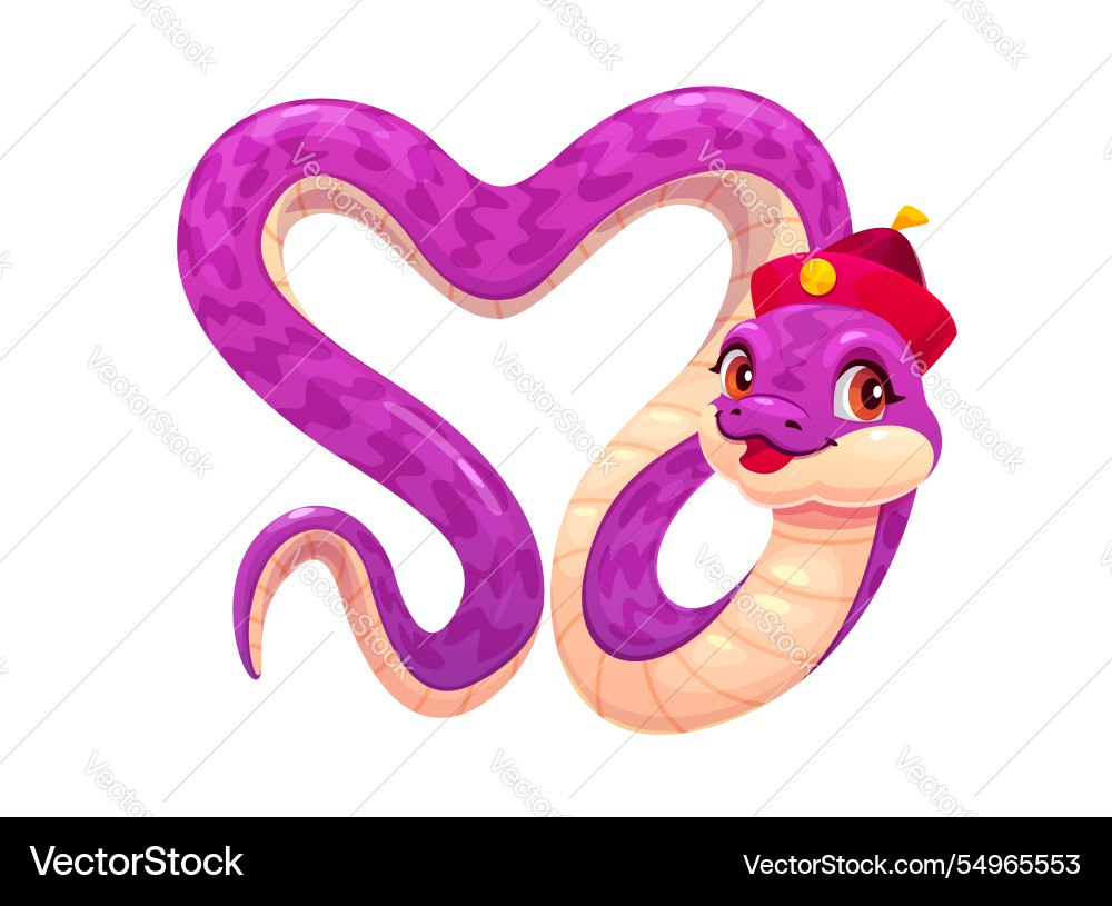 Cute purple snake character with love heart shape Cute purple snake character with love heart shape vector image