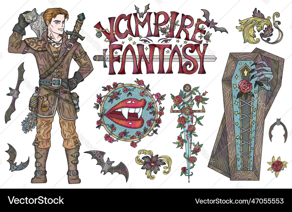 Design set with vampire concept Design set with vampire concept Vector Image