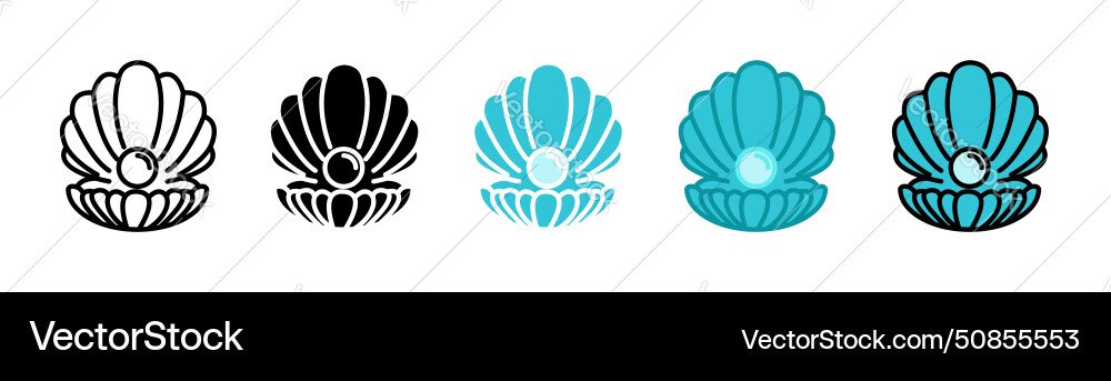 Pearl in the open shell icon set seashell Vector Image