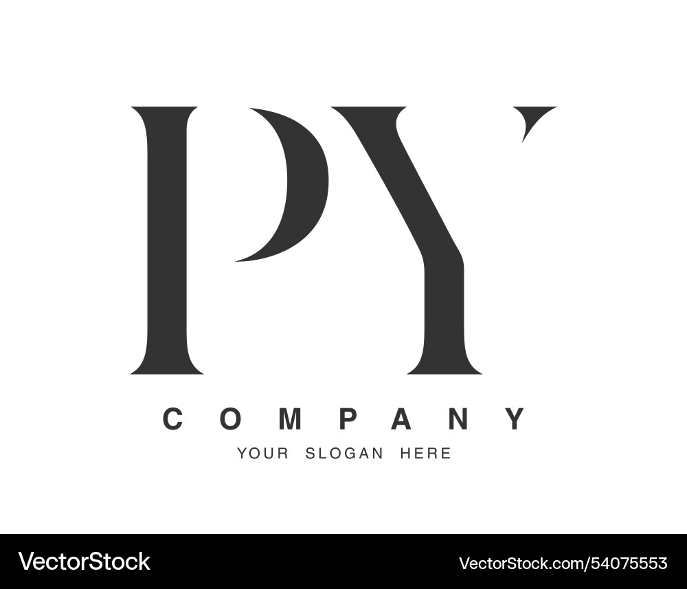 Py logo design initial letter p and y serif font Vector Image