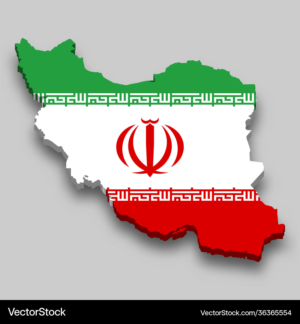 3D Isometric Iran Map with Flag vector image