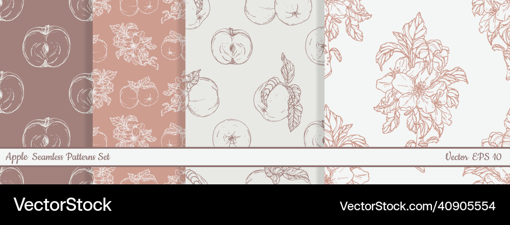 Collection of seamless patterns with apples Vector Image