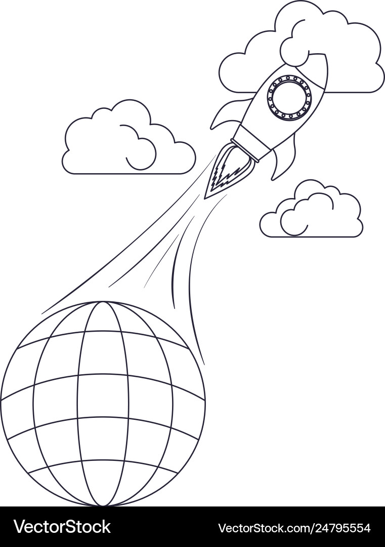 Globe with lines and rocket isolated icon Globe with lines and rocket isolated icon Vector Image