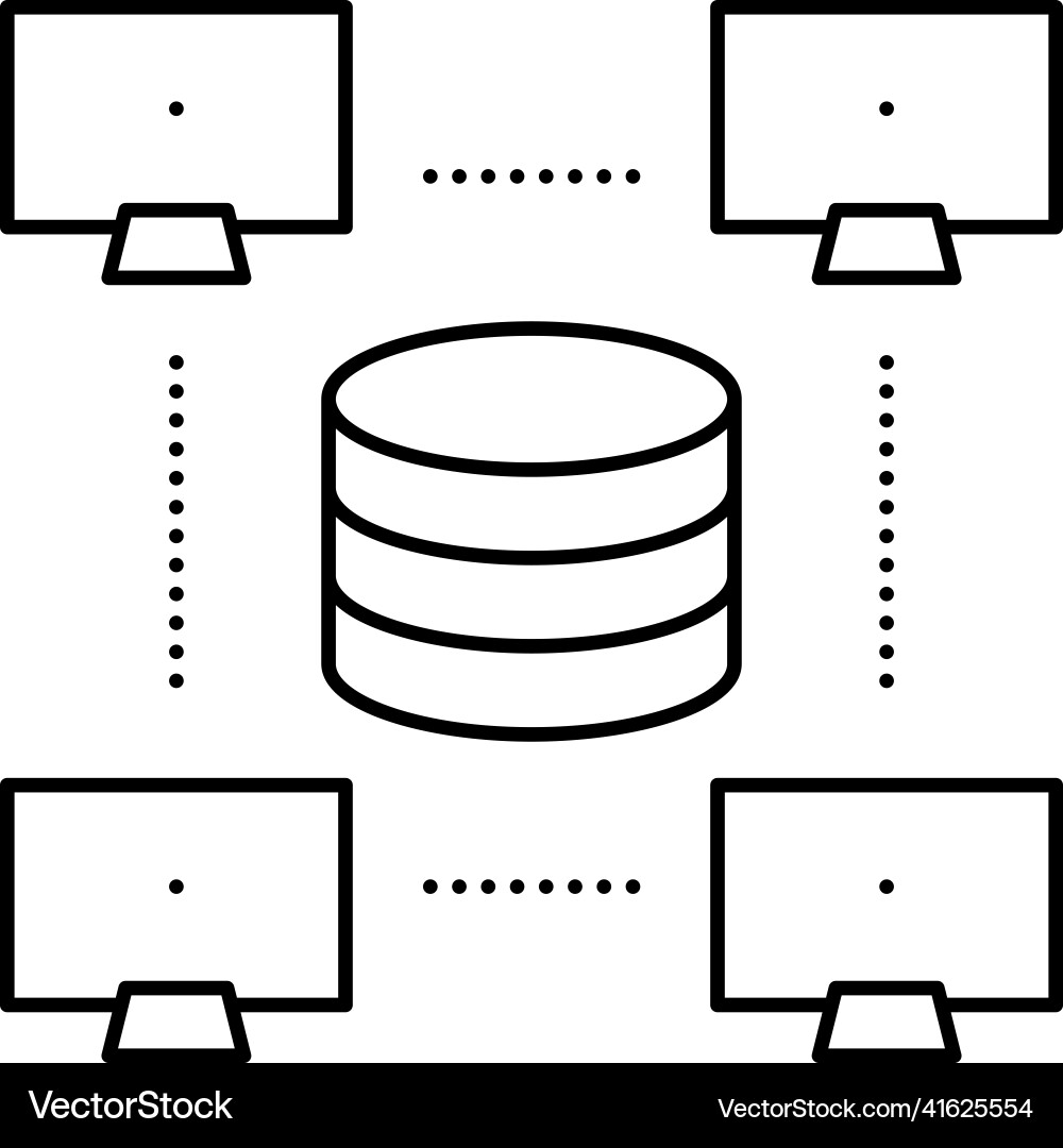 Network working digital processing line icon Network working digital processing line icon Vector Image