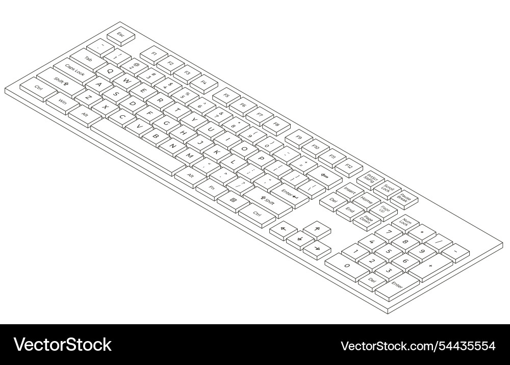 Outline isometric keyboard with letters vector image