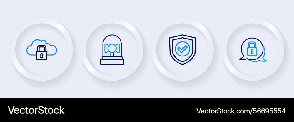 Set line lock shield with check mark ringing Set line lock shield with check mark ringing vector image