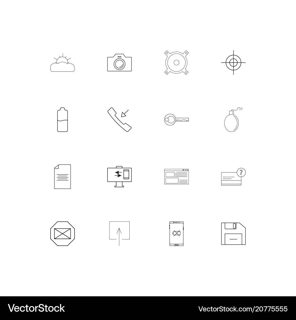 Interface linear thin icons set outlined simple Interface linear thin icons set outlined simple Vector Image