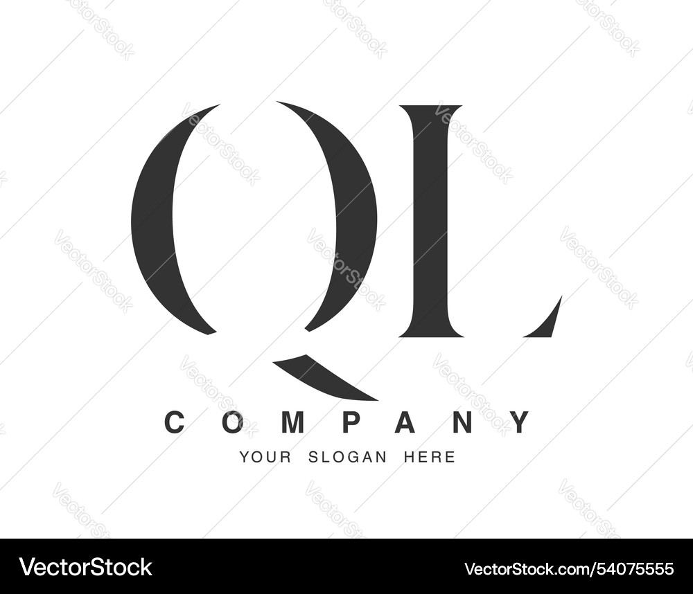 Ql logo design initial letter q and l serif font Ql logo design initial letter q and l serif font Vector Image