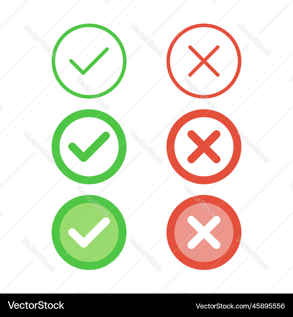 Cross and check mark icon in flat style checkmark Cross and check mark icon in flat style checkmark Vector Image