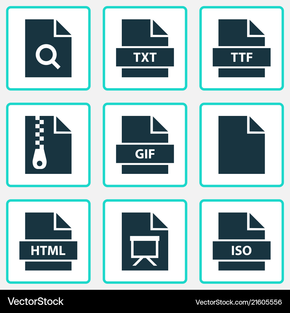 File icons set with ttf iso archive and other File icons set with ttf iso archive and other vector image
