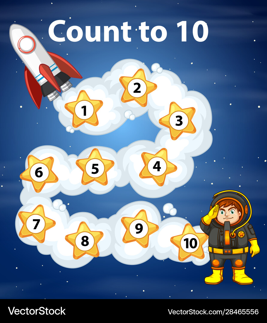 Game design with counting to ten in space Game design with counting to ten in space Vector Image