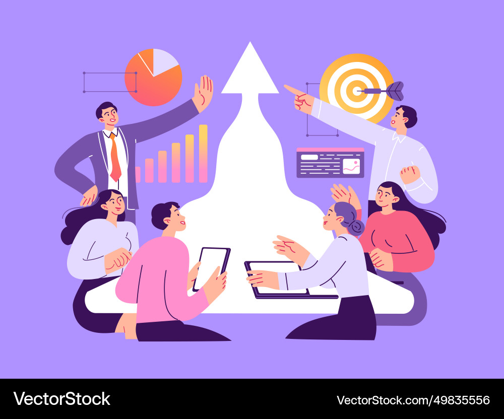 Group of colleagues working on a common task Group of colleagues working on a common task vector image