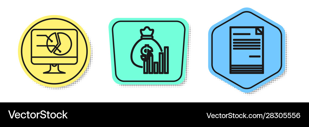Set line computer monitor with graph chart money Set line computer monitor with graph chart money Vector Image