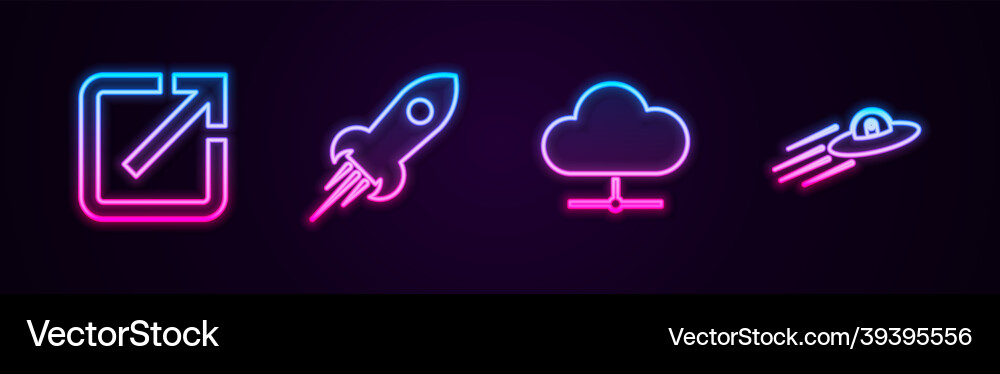 Set line open in new window rocket ship with fire Vector Image
