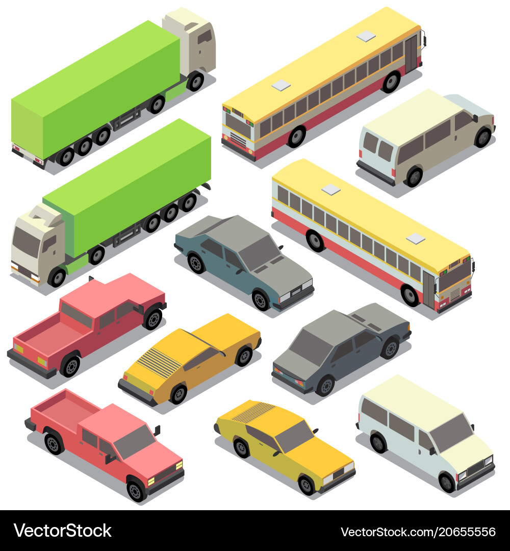 Set of isometric urban transportation cars Set of isometric urban transportation cars vector image